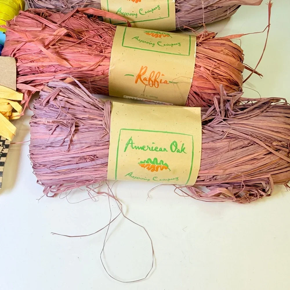 Mixed Raffia Ribbon Lot American Oak Natural Rose Lavender & Primary Paper Color